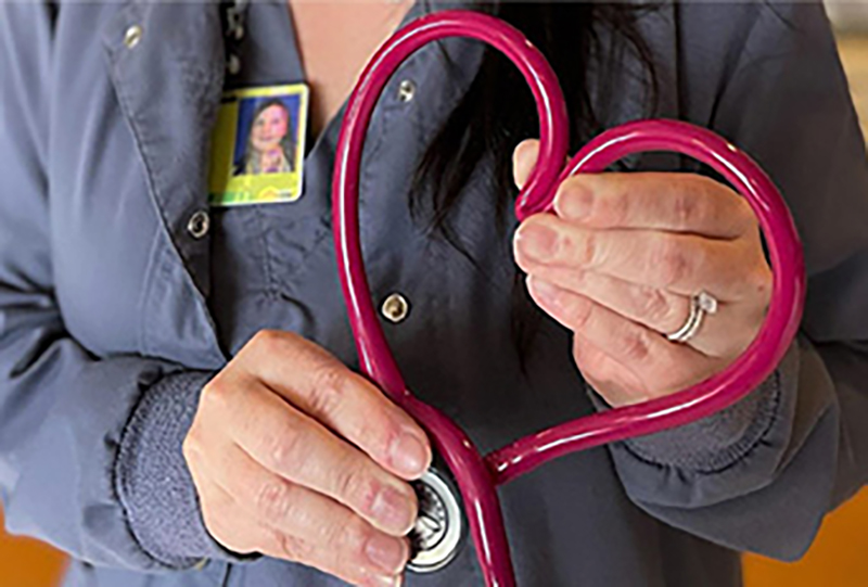 person holding heart stethoscope